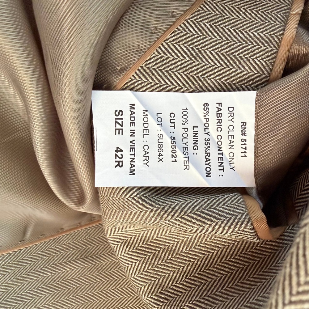 Andrew Fezza Men's Blazer 42R Tan Herringbone Tweed Sport Coat - Picture 7 of 15